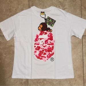 Bape White Tee with Red Camo Graphic